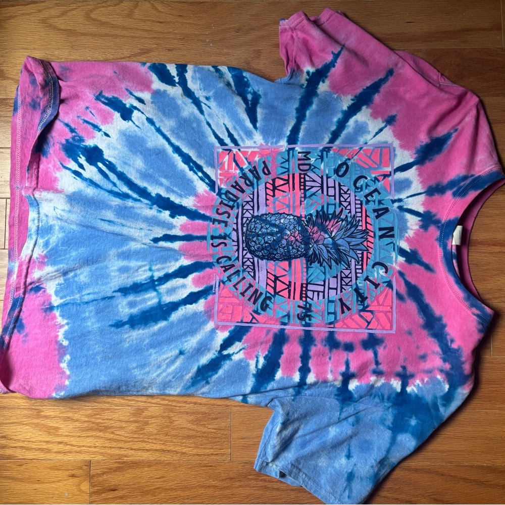 Gildan Pink and Blue Tie-Dye Short Sleeve Tee